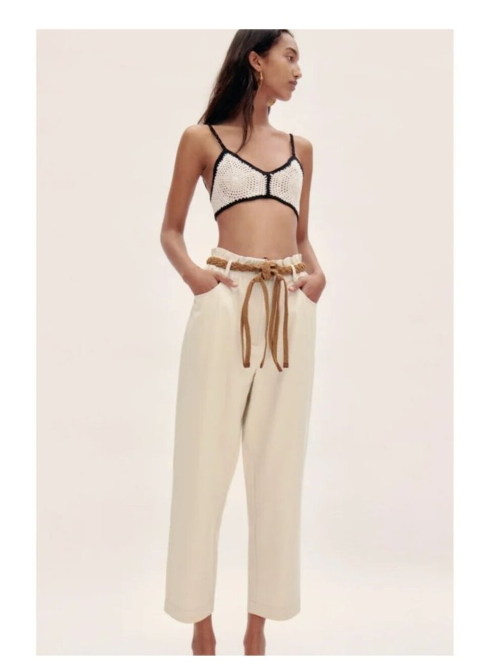 Zara High Waisted Trouser Pants With Braided Belt Size S NWOT